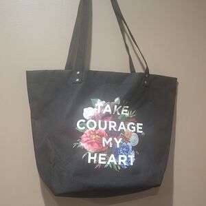 "Take Courage My Heart" Floral Black Canvas Tote
